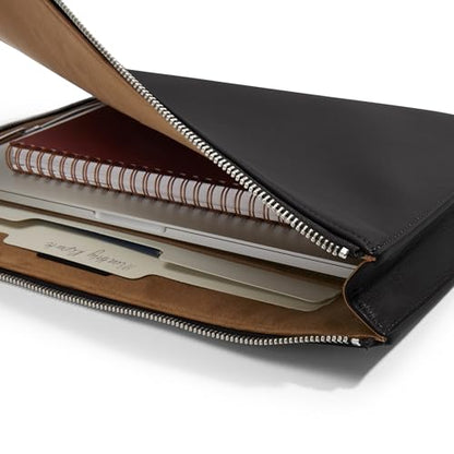 Leatherology Black Onyx Gusseted Document and Laptop Holder – Full Grain Leather Case for 13" & 15" Laptops with Expanding Pocket, Pen Slot & Microsuede Lining - color: Black Onyx