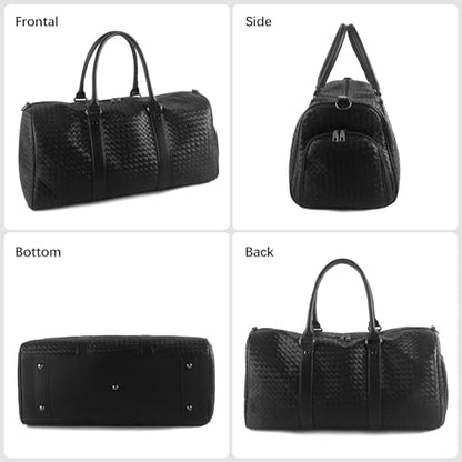 Weekender Bags for Women Woven Leather Travel Duffle Bag with Shoe Compartment, Carry On Garment Bag for Men Women, Large Capacity Water-resistant Gym Tote (Black) - color: Black