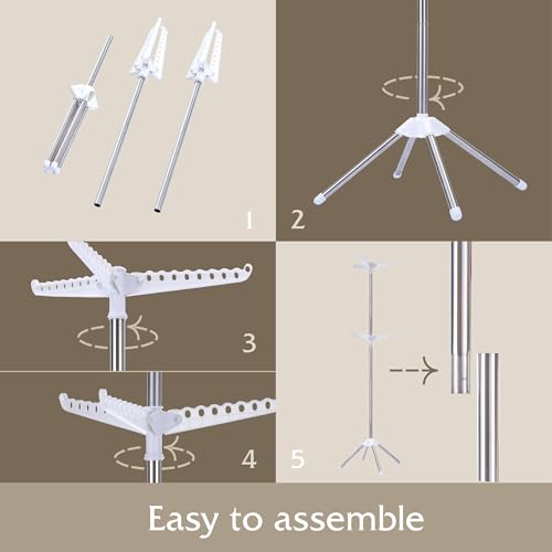 Beaudaily Clothes Drying Rack, Foldable 74.8-Inch Laundry Drying Rack, Indoor 2 Tier Drying Rack Clothing with Rotatable Arms, Stainless Steel, Holds 54 Pieces, Space Saving, White and Silver - color: White + Silver, size: 2-Tier