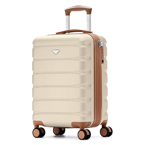 Flight Knight 22x14x9 Expandable Carry On Suitcase Hardside TSA Lock USB C Port Lightweight Luggage Silent Double Spinner Wheels Maximum Overhead Carry-On Bag American United Approved Cream/Tan - color: Cream/Tan, size: 22x14x9"