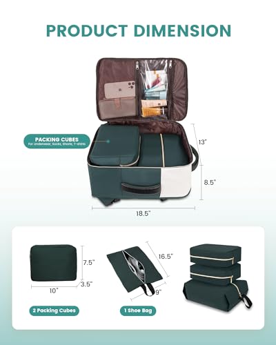 LOVEVOOK Travel Backpack, Carry On Backpack for Women, 40L Flight Approved Personal Item Backpack, Large Water Resistant Luggage Daypack with 3 Packing Cubes, fits 17inch Laptop, Beige-green-black - color: Beige-green-black, size: 40L-17.3 Inch-4Pcs