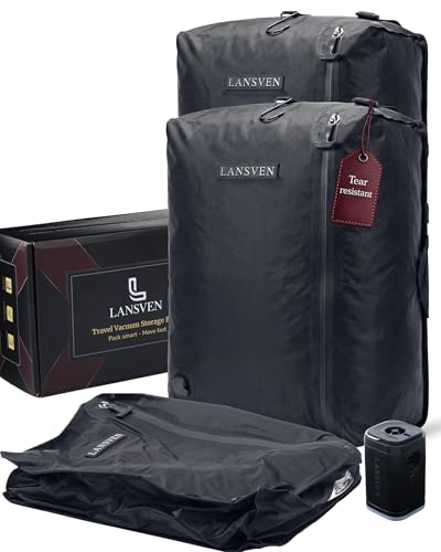 travel pack vacuum kit - Reusable Nylon Compression Bags + Rechargeable Pump - Save 60% Space - vacuum travel bags with pump - for Carry-On & Suitcase 2packbag