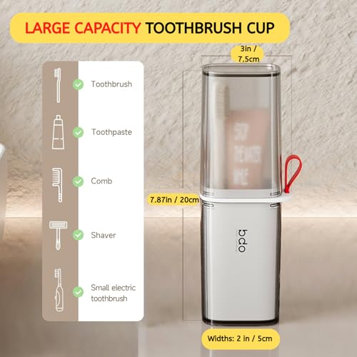 Topavatop Toothbrush Travel Case, 2 in 1 Toothbrush Holder and Rinse Cup, Large Capacity Toothbrush Cup with Cover, Portable Travel Toothbrush Holder for Traveling, Camping, Trip - 1Pcs - Grey&White - color: Gray White