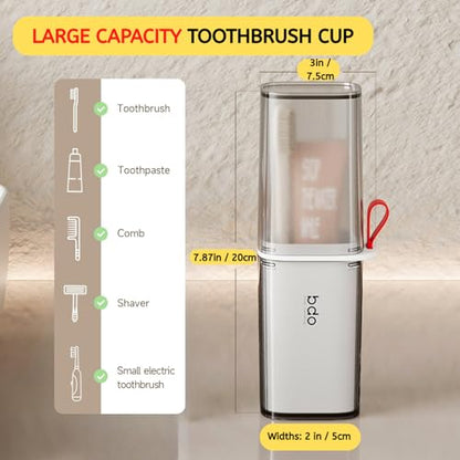 Topavatop Toothbrush Travel Case, 2 in 1 Toothbrush Holder and Rinse Cup, Large Capacity Toothbrush Cup with Cover, Portable Travel Toothbrush Holder for Traveling, Camping, Trip - 1Pcs - Grey&White - color: Gray White