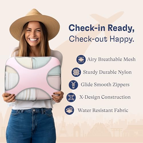 Shacke 8 Set Packing Cubes for Travel – Complete Luggage Organizer Set with Laundry, Shoe, Toiletry & Accessories Bag, Suitcase Travel Organizer (Petal Pink) - color: 8 Set - Petal Pink, size: Set of 8