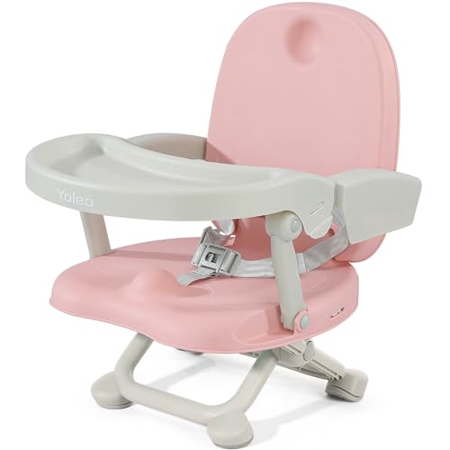YOLEO Baby High Chair Booster Seat for Dining Table, Foldable High Chairs with Adjustable Heights, Travel Booster Seat with Removable Tray - color: Pink, size: No Cushion