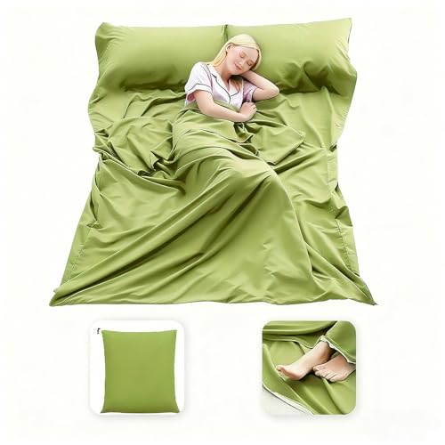 Sleeping Bag Liner, 3 Sizes Compact Travel Sheets for Hotel & Hostel, Adult Sleep Sack for Camping Backpacking, Comfy Breathable & Easy Care, 4 Seasons - color: Field Green, size: 82.7” X 70.9”
