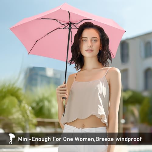 Mini Umbrella - Compact, Waterproof Travel Umbrella for Light Rain, Suitable for Women's Purse and Pocket - color: 0701.Pink