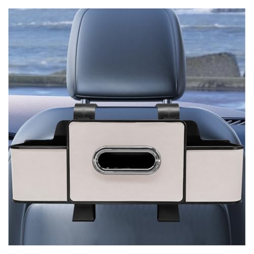 YoRise Multifunctional Car Back Seat Organizer, Leather Automotive Headrest Phone & Tissue & Cup Holder with Hooks, Family Travel Vehicle Backseat Storage Box for Drink, Snack, Handbag (White) - color: White