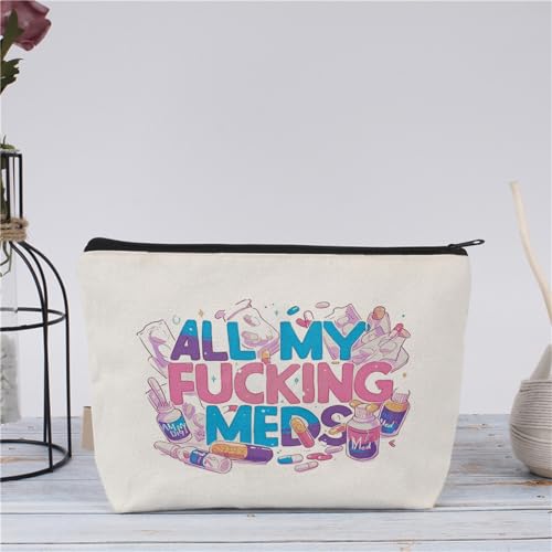 Medicine Storage Pouch with Diabetes, Medicines Bag, and Medical Supply Designs, White Canvas Zipper Cases, Multi-Use Functionality (Gift for Birthdays, Graduation, Christmas) (Style E) - style: Style E