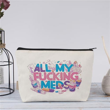 Medicine Storage Pouch with Diabetes, Medicines Bag, and Medical Supply Designs, White Canvas Zipper Cases, Multi-Use Functionality (Gift for Birthdays, Graduation, Christmas) (Style E) - style: Style E
