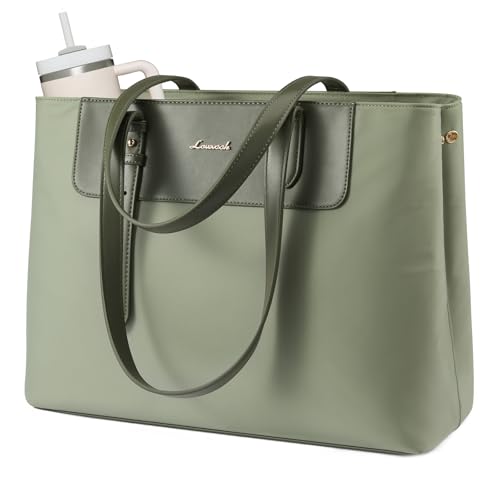 LOVEVOOK Laptop Tote Bag for Women 15.6 Inch, Water-Resistant Work Tote Bag Large Capacity Computer Bag Briefcase Handbag - color: Sage Green, size: 15.6Inch