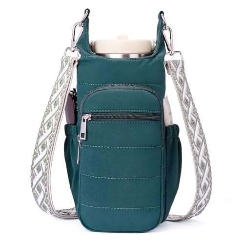 Water Bottle Bag 40 oz Crossbody Bag Insulated Carrier Purse Holder for Walking Hiking with Adjustable Strap - color: Green