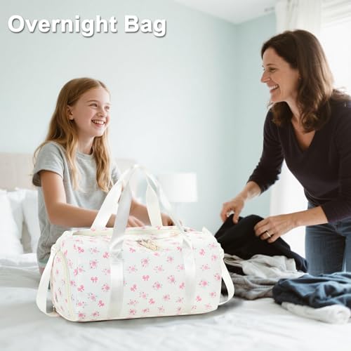 Gym Bag Sports Duffle Bag with Wet Pocket Weekender Overnight Bags with Waterproof Shoe Pouch and Air Hole for Girls Kids Women Workout Travel Bags (Bow Flower-Beige) - color: Bow Flower-Beige