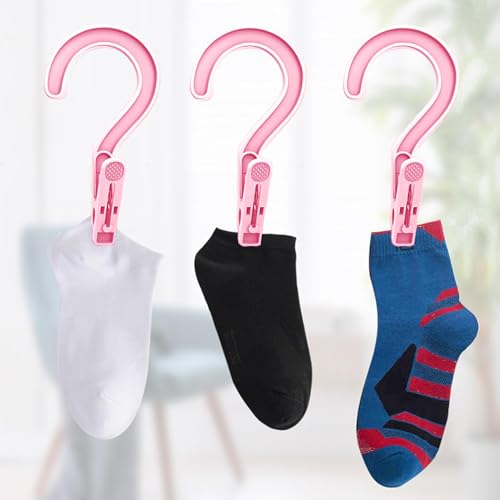 24pcs Laundry Hooks Clip Plastic Clothes Hangers Pins Super Strong Hanger Clips for Bathroom Travel Portable,Pink - color: Pink 24pcs