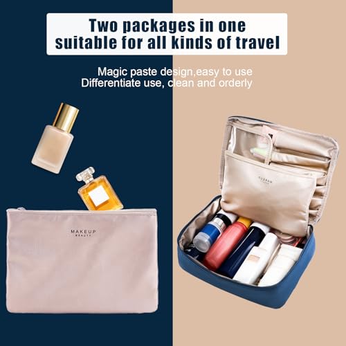 Queboom Travel Makeup Bag Cosmetic Bag Makeup Bag Toiletry bag for women and men (Navy blue) - color: Navy blue