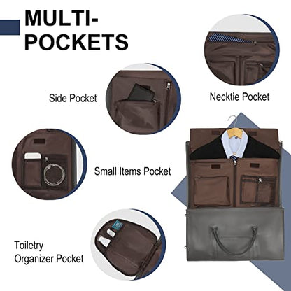 Leather Garment Bag for Travel, Modoker Carry On Suit Carrier Travel Bag with Shoulder Strap - Ideal for Business Trips and Weekend Getaways - The Garment Duffel Bag for Traveling Men Women - color: C-Grey