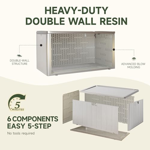 120-Gallon Heavy-Duty Deck Box, Constructed with Double-Wall Waterproof Resin and featuring a Lockable Lid with UV Protection for Ultimate Outdoor Storage (Gray)