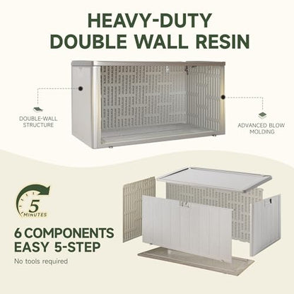 120-Gallon Heavy-Duty Deck Box, Constructed with Double-Wall Waterproof Resin and featuring a Lockable Lid with UV Protection for Ultimate Outdoor Storage (Gray)