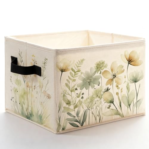 Watercolor Rustic Floral Storage Bins Box with Handles, Cottagecore Wildflowers Botanical Foldable Basket Toybox for Bedroom Bathroom Laundry Room Home Clothes Toys Books - color: Color-1