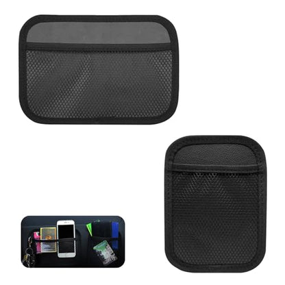 2PCS Car Organizer Net Pocket, Multifunctional Internal Adhesive Storage Bag for Phones Sunglasses ID Cards, Thickened Oxford Side Pocket with Comfortable Cotton, for Most Cars (Black)
