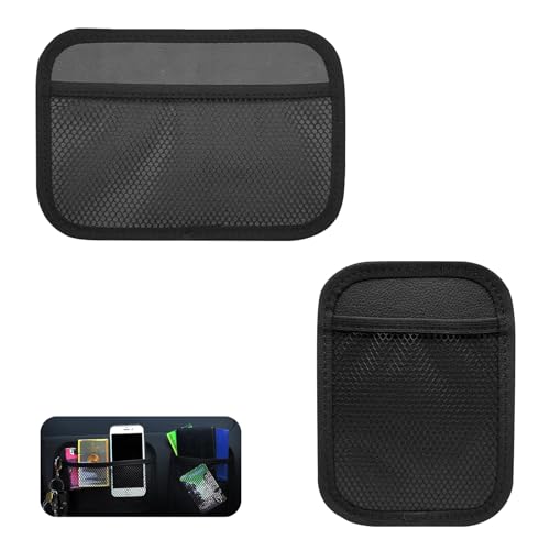 2PCS Car Organizer Net Pocket, Multifunctional Internal Adhesive Storage Bag for Phones Sunglasses ID Cards, Thickened Oxford Side Pocket with Comfortable Cotton, for Most Cars (Black)