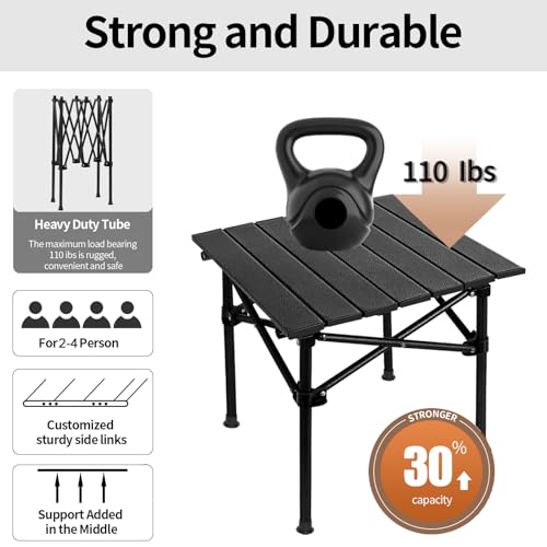 SHANQUAN Folding Camping Table, 27.6 × 27.6 Inches Portable Camp Table Aluminum Fold Up Lightweight Roll Up Table with Carry Bag Indoor Outdoor for Camping, Picnic, Backyard, BBQ, Patio, Black - size: 27.6*27.6 inch