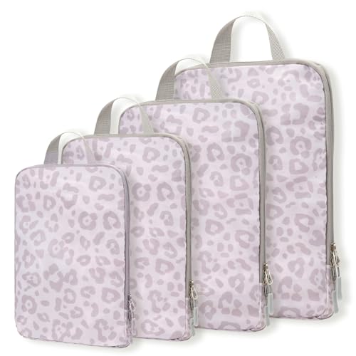 WOOMADA Compression Packing Cubes for Suitcases Travel Essentials 4 Set Expandable Travel Bags Organizer for Luggage(pink leopard) - color: A-pink leopard, size: 4 set