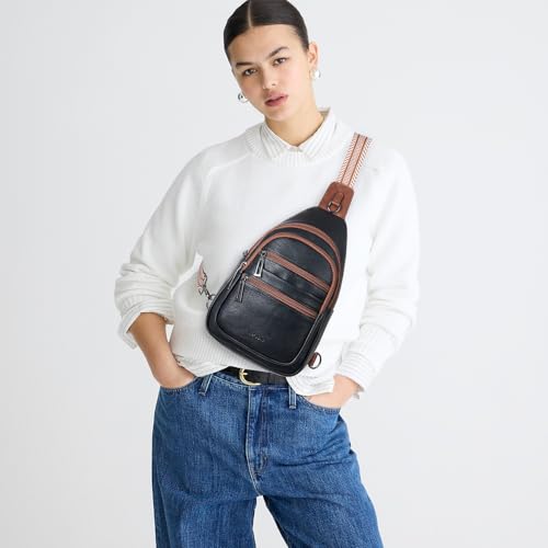 Leresas Sling Bag for Women Crossbody Fanny Cross Body Handbag Sling Purse Vegan Leather Trendy Gifts Travel Shoulder Bag Anti Theft Brown/Black - color: Brown/Black