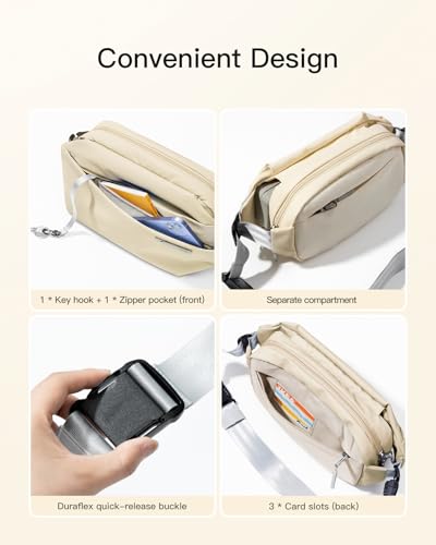 Inateck Sling Bag X, Multi-pocket Crossbody Shoulder Chest Bag with Adjustable Shoulder Strap, Water-resistant Waist Fanny Pack for Men, Women, Travel, Daily Use, Cycling, Hiking, Beige, Small - color: Beige, size: Small