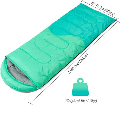 Sleeping Bag - 3 Seasons for Adults Kids Boys Girls Camping Hiking - Warm Cold Weather Lightweight Portable with Compression Bag for Backpacking in Spring, Summer, Fall and Winter - color: 4 lbs-Green