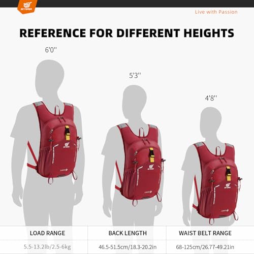 SKYSPER Small Hiking Backpack - 15L Travel Daypack Lightweight Bag Water Resistant Hiking Backpacks for Women Men(Red) - color: Lantc15-red, size: Small