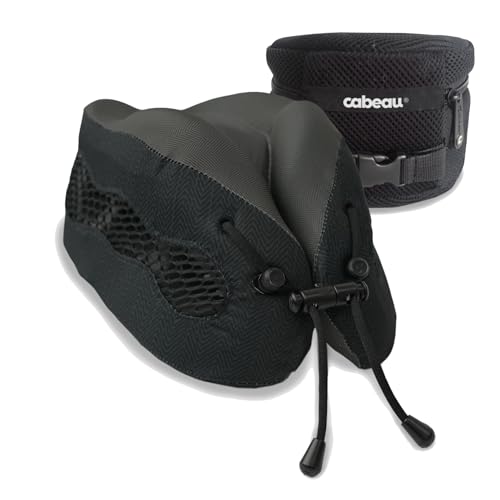 Cabeau Long Haul Flight Cooling Travel Neck Pillow – Evolution Cool – Supportive Memory Foam with Airflow Vents – Compact with Carrying Case (Black) - color: Black