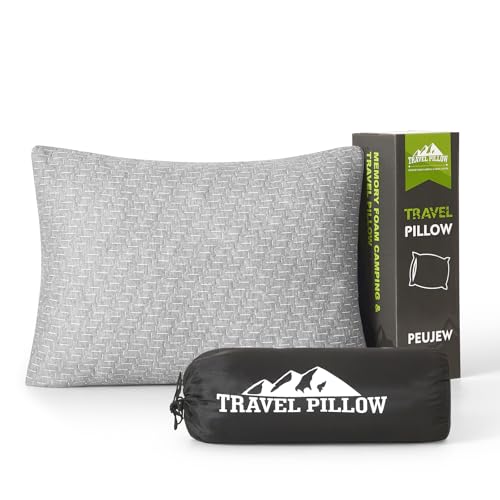 Shredded Memory Foam Pillow, Travel Size Pillow Camping Pillow Breathable and Soft, Ideal Car Backpacking Hiking Airplane - color: Light Gray, size: L-23 X 16 Inch