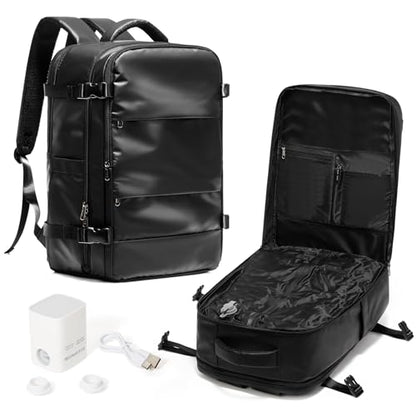 Vacuum Backpack Travel with Pump,Water Resistant Airbag Travel Backpack,Personal Item Carry on Backpacks Flight Approved 18x14x8 inches,Laptop Backpacks,Black - color: A2-black-with Pump