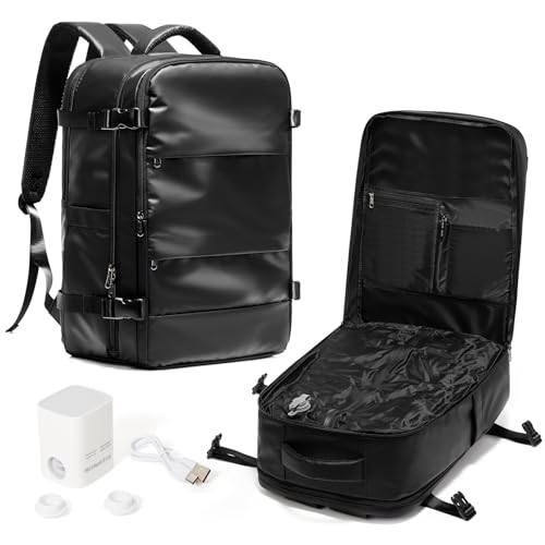 Vacuum Backpack Travel with Pump,Water Resistant Airbag Travel Backpack,Personal Item Carry on Backpacks Flight Approved 18x14x8 inches,Laptop Backpacks,Black - color: A2-black-with Pump