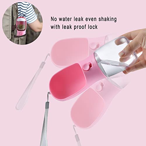 Cibaabo Dog Water Bottle with Food Container, Travel Puppy Water Bowl, Portable Pet Dispenser, Girl Dog Mom Gifts Accessories Stuff Essentials Necessities for Yorkie Chihuahua Cat Walking and Hiking - color: #04 Pink, size: 10oz