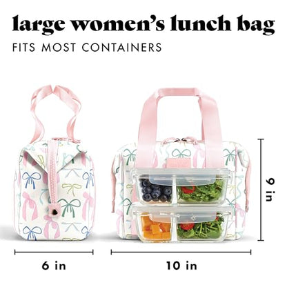 Fit & Fresh Remi Lunch Bag for Women Work – Neoprene Lunch Tote with Containers & Ice Pack, Reusable Meal Prep Lunch Box, Large Capacity, Machine Washable, Dainty Bows - color: Dainty Bows