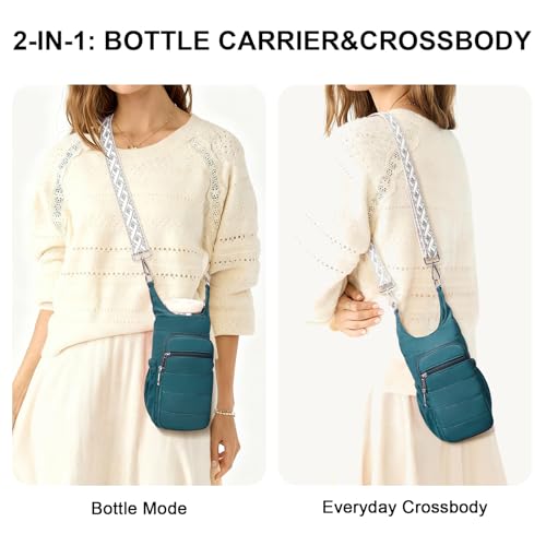 Water Bottle Bag 40 oz Crossbody Bag Insulated Carrier Purse Holder for Walking Hiking with Adjustable Strap - color: Khaki