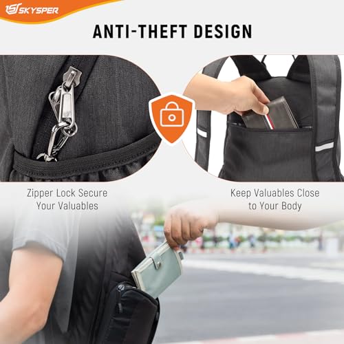 SKYSPER Anti Theft Hiking Backpack, 18L RFID Packable Travel Daypack, Lightweight Foldable Back Pack for Walking Daytrip - color: Black