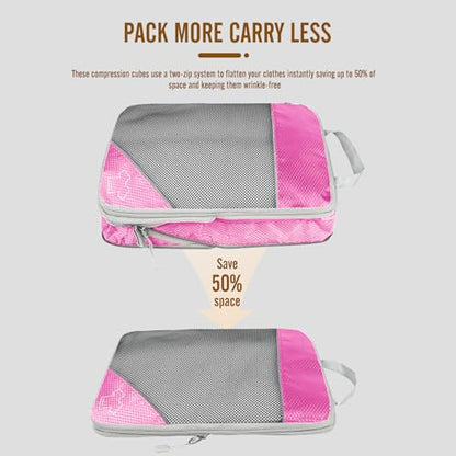 8 Set Compression Packing Cubes for Travel, Expandable Luggage Organizer with Shoe Bag & Laundry Bag - Lightweight Suitcase & Backpack Travel Essentials (Pink) - color: Pink