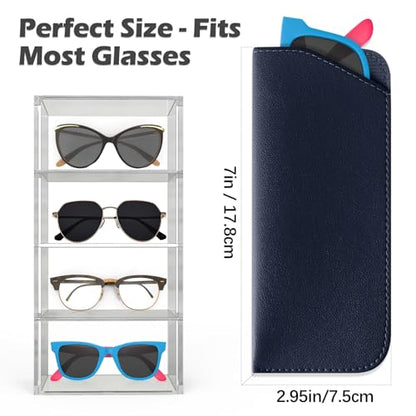 4 Packs Soft Eyeglass Cases Portable Pu Leather Glasses Pouch Squeeze Top Sunglass Case for Women Men - color: Brown, Purple, Dark Blue, Dark Gray