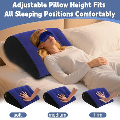 Inflatable Wedge Pillow for Traveling - Portable Bed Wedge Cushion for Feet Elevation,Back,Knee Support & Acid Reflux Relief,Wedge Pillows with Eye Mask for Sleeping,Seniors,Snoring on Chair,Sofa Use