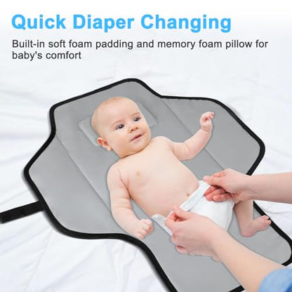 Portable Changing Pad Travel - Waterproof Compact Diaper Changing Mat with Built-in Pillow - Lightweight & Foldable Baby Diaper Changer - color: Black-Star