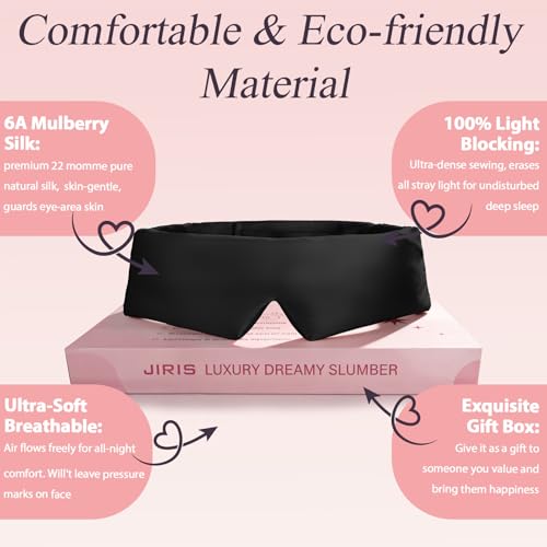 Silk Sleep Eye Mask for Side Sleeper Men Women, Eye Mask Sleeping 100% 22 Momme Pure Mulberry Silk for Night Sleep,Travel, Face-Hugging Padded Eye Cover for Sleeping with Adjustable Band-Black - color: Black