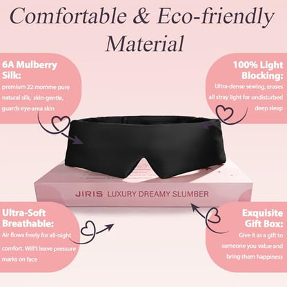 Silk Sleep Eye Mask for Side Sleeper Men Women, Eye Mask Sleeping 100% 22 Momme Pure Mulberry Silk for Night Sleep,Travel, Face-Hugging Padded Eye Cover for Sleeping with Adjustable Band-Black - color: Black