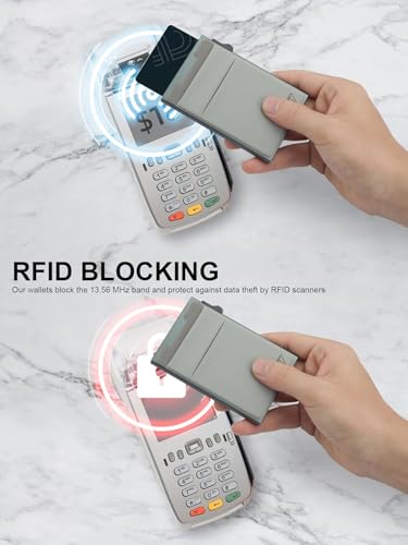 TOYFID Credit Card Holder Wallet for Mens - Metal Slim Minimalist Cards Holder with Stretch Money Pocket - RFID Blocking&Ultralight Small Wallet - color: Grey A