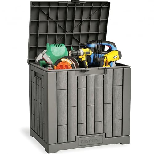 EAST OAK Outdoor Storage Box, 31 Gallon Deck Box Indoor and Outdoor Use, Waterproof Resin Storage Bin for Package Delivery, Patio Cushions, Gardening Tools, Lockable, UV Resistant, Grey - color: Grey, size: 31 Gallon