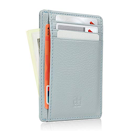 GH GOLD HORSE Slim RFID Blocking Card Holder Minimalist Leather Front Pocket Wallet for Women | Slim - color: Lichee Skyblue