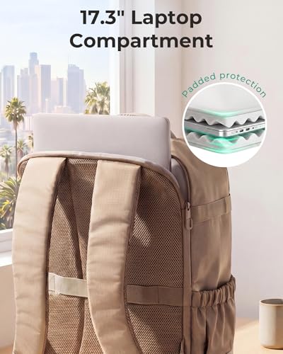 BAGSMART 35L Travel Backpack for Women & Men Fits 17-Inch Laptop, Airline Approved Carry On Backpack with Wet Pocket & Shoe Pouch, Water-Resistant Personal Item Travel Bag, Olive green - color: Olive Green